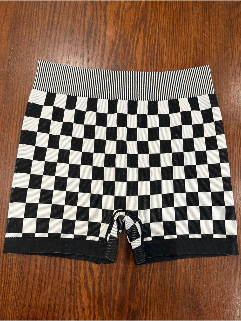 Black and White Checkerboard Knit Bike Shorts
